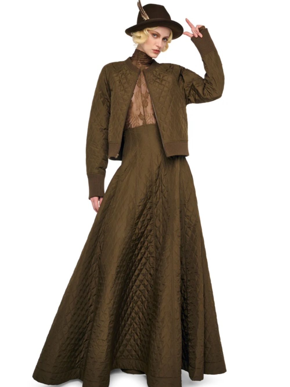 Norma Kamali Long Quilted 'Grace' Skirt in Bark (NWT) - Picture 6 of 10